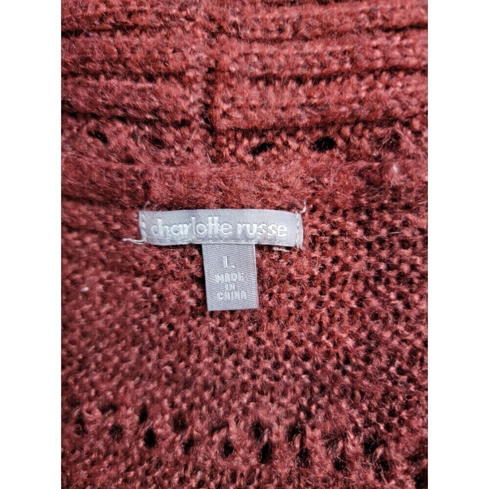 Charlotte Russe Knit LS Cardigan Sweater Burgundy Lg - Picture 8 of 8